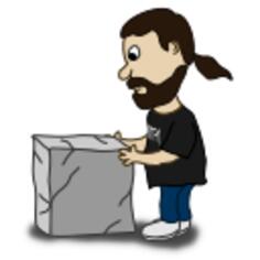 Comic character vector image pushing a stone block