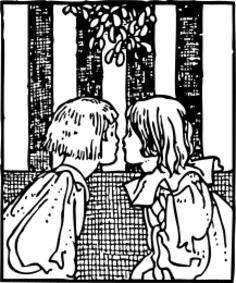 Vector image of young couple kissing
