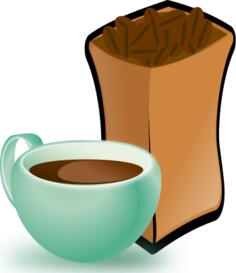 Vector image of green cup of coffee with sack of coffee beans