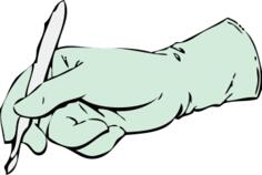 Gloved hand with scalpel vector