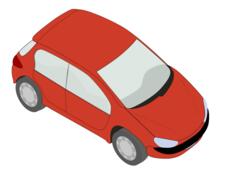 Small city car in red color